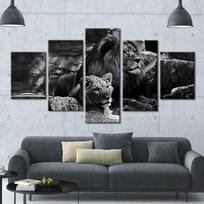 Drobės sieniniai paveikslai 5 vienetų juodas fonas liūtas Tapyba Šiuolaikiniai spaudiniai Animas Plakatas Namų dekoro meno kūriniai 20x35cm*2  20x45cm*2  20x55cm*1 gray