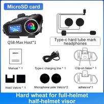 Q58-MAX motociklo šalmo domofonas „Bluetooth 5.3 Interphone 500M IP65“ vandeniui atsparus „Moto“ domofonas su muzikos dalijimosi LCD ekranu black