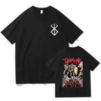 Berserk marškinėliai Guts Juokingi marškinėliai Vyrai Cool Manga Japonijos Anime Moterys Medvilnė Harajuku Manga Hip-hop Oversized marškinėliai M black