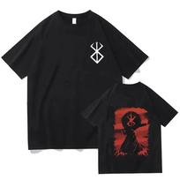 Berserk marškinėliai Guts Juokingi marškinėliai Vyrai Cool Manga Japonijos Anime Moterys Medvilnė Harajuku Manga Hip-hop Oversized marškinėliai XL black