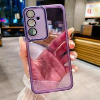 Skaidrus silikoninis dėklas, skirtas Samsung Galaxy A55 A35 A56 A16 A06 A54 A34 A25 A24 A23 A53 A52 A14 A12 M33 M55 M15 M34 su stiklo lęšio plėvelės apsauga Samsung Galaxy A32 (5G) violetinė