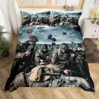 Kareivių patalynės komplektas Armijos šautuvas kulkosvaidis Patalynės komplektas berniukams Misijos metu Armijos patalynė Karinis poliesterio antklodės užvalkalas 70x133cm 2pcs gray