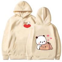 „Bubu“ ir „Dudu Panda“ megztiniai vyriški, estetiniai, juokingi „Kawaii“ burbulinės arbatos megztiniai „Unisex“ anime „Harajuku Vintage Pullovers“ megztiniai M chaki