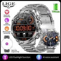 LIGE 2025 Naujas išmanusis laikrodis 700mAh Bluetooth skambučiai Vyriškas išmanusis laikrodis Lauko sportas Fitness Sveikatos stebėjimas Vandeniui atsparus išmanusis laikrodis steel strap sidabras