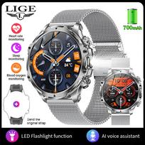 LIGE 2025 Naujas išmanusis laikrodis 700mAh Bluetooth skambučiai Vyriškas išmanusis laikrodis Lauko sportas Fitness Sveikatos stebėjimas Vandeniui atsparus išmanusis laikrodis mesh belt sidabras