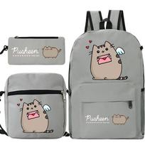 Pusheen storas katinas mielas animacinis spausdintas mokyklinė kuprinė per sieną studento nešiojama peties rankinė pieštukų dėklas trijų dalių rinkinys No specification white