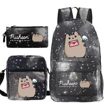 Pusheen storas katinas mielas animacinis spausdintas mokyklinė kuprinė per sieną studento nešiojama peties rankinė pieštukų dėklas trijų dalių rinkinys No specification gray