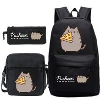Pusheen storas katinas mielas animacinis spausdintas mokyklinė kuprinė per sieną studento nešiojama peties rankinė pieštukų dėklas trijų dalių rinkinys No specification black
