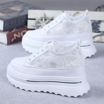 Madingi 8CM platformos kulno pleištai sportbačiai bateliai aukštakulniai balti platforminiai tinklelio tuščiaviduriai bateliai moterims zapatos de mujer 39 sidabras