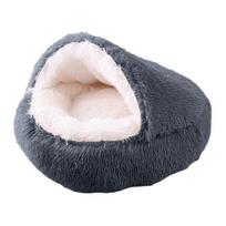 Naminis gyvūnas Namelis Šiltas Pusiau uždaras Guolis su Pliušiniu Pamušalu Sulankstomas Dizainas Neslystantis Pagrindas Stresą Mažinantis Gyvūno Gultas 40cm tamsiai pilka spalva