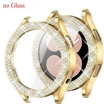 Dėklas Samsung Galaxy Watch 7 6 5 4 40mm 44mm Apsauginis dėklas Plastikinis kietas Bamperis eilė deimantais inkrustuotas blizgus dangtelis be stiklo For Galaxy Watch5 40 auksas