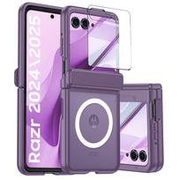 For Motorola Razr 2024/2025/2026 with Magnetic Power,Slim Design,Screen Protector,Hinge Protection,Matte Shockproof Protective Phone Case-Rose Red violetinė