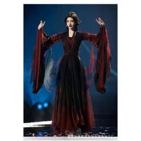Classical dance costume Falling fairy lotus flower Chinese black and red pendulum skirt elegant performance costume Hanfu M