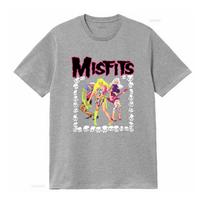 THE MISFITS JEM AND HOLOGRAMS MASHUP 1980S RARE TEE SHIRT vintage Washed streetwear fashion Stretched Casual Versatile homme L gray