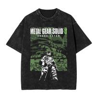Metal Gear Solid 3: Gyvatės valgytojo džiunglių konceptualus menas, vintažiniai rūgštiniu būdu skalauti, per dideli juodi marškinėliai | Taktinio šnipinėjimo žaidimo gerbėjų atributika L juoda