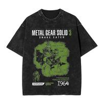 Metal Gear Solid 3: Gyvatės valgytojo džiunglių konceptualus menas, vintažiniai rūgštiniu būdu skalauti, per dideli juodi marškinėliai | Taktinio šnipinėjimo žaidimo gerbėjų atributika XL mėlyna
