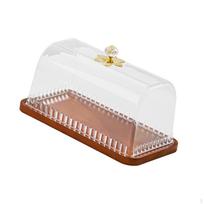 Torto padėklas su dangčiu Duonos organizatorius Patiekimo lėkštė su medžio, TPE, skaidriu kupolu pyragams, sausainiams Rectangle white