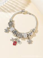 DIY Travel Beaded Bracelet With Passport Suitcase Airplane Charms Sparkling Rhinestone Jewelry For Women beige