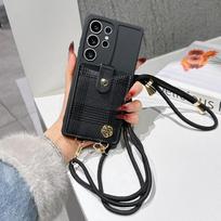 Piniginės dirželis Dėklas Samsung Galaxy S26 Ultra S24 FE S23 S21 S22 S25 Plus Kortelė Gėlė Crossbody Laidas Dirželis Langeliu Maišelio Dangtelis A37 black
