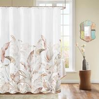 Boho rusvos spalvos palmių lapų dušo užuolaida – akvarelinis botaninis dizainas, minkštas natūralus vonios dekoras, 12 vnt. kabliukų, 71x71 colio W60H190(CM)-1 Pcs white