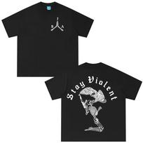 Stay Violent Broliai ginklo draugai Skeleto spausdinta marškinėliai Unisex Moterims Vasariniai Laisvalaikio grynos medvilnės trumpomis rankovėmis Viršus Streetwear 2XL gray