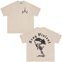 Stay Violent Broliai ginklo draugai Skeleto spausdinta marškinėliai Unisex Moterims Vasariniai Laisvalaikio grynos medvilnės trumpomis rankovėmis Viršus Streetwear 4XL beige