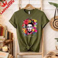Ryškus taškų dažymo Kahlo modernus gėlių menininko grafinis marškinėlis drąsus meno mylėtojo dovana Frida gerbėjams įvairių prekių kasdienis marškinėlis S brown