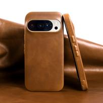 Retro dėklas Google Pixel 10a 10proXL 9Pro 8A 7Pro 6a, natūralios odos dėklai Pixel 10 Pro, vintage telefono galinis dangtelis Genuine Leather&Google Pixel 7 brown