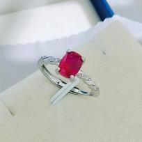 Antique-Style Burnished Red Ruby Rectangular Ring with Silver-Plated Inlaid 6x8mm Corundum Spinel. Adjustable white