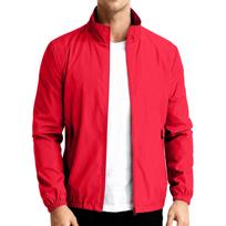 Lightweight Stand Collar Windbreaker Jacket for Men with Zipper Closure and Elastic Cuffs Casual Outerwear for Spring Fall L raudona