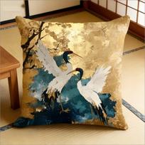 Auksinė Mėlyna Raudonakaklis Gervė Pagalvės Užvalkalas Rytietiškas Meno Spaudinys Japonų Ukiyo-E Stiliaus Pagalvės Užvalkalas Sofai Lovai Sofa Namų Dekoras Linen 40*40(CM)-1Pcs