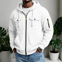 Men's Casual Multi-Pocket Zip Hoodie, Outdoor Cargo Jacket for Sports and Daily Wear XL balta