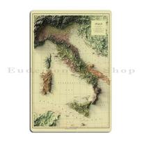 Italijos reljefo žemėlapis skaitmeniniu būdu sukurtas Senovinis Italijos reljefo žemėlapio spaudinys su D Illusion Metal spausdinta sieninė skardos lentelė Plakatas 20x30cm（7.8x11.8inch） beige