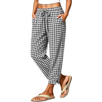 Women's High Waist Striped Casual Pants with Pockets, Elastic Waistband, Loose Fit M juoda