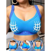 1XL-4XL Plus Size European and American Seamless Wireless Comfortable Bra with Color Block Design 4XL šviesiai mėlyna spalva