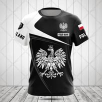 Individualus lenkiškas erelio emblemos trumpomis rankovėmis marškinėlis, laisvalaikio sportiškas marškinėlis L black