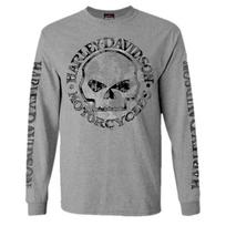 Harley-Davidson vyriški marškinėliai, Willie G kaukolės ilgomis rankovėmis T-shirt L gray