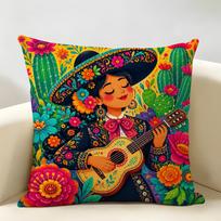 Vibrant Boho Mexican Cactus Fiesta Cushion Cover Durable Hypoallergenic Linen Pillow Cover Short Size Washable SkinFriendly 30cmx30cm(12x12Inch) black