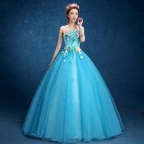 Wedding dress hostess art test fairy evening dress long stage performance costume solo tutu skirt studio XS blue