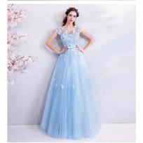 Blue dress fairy bride wedding toast 1011 summer new banquet annual catwalk evening dress celebrity style XS gray