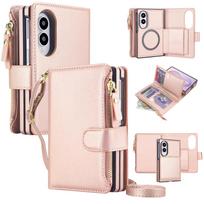 Kryžinė kortelių dėklas piniginė su atvartu odinis dėklas Samsung Galaxy Z Fold8 Fold 8 plačiai atsparus smūgiams Magsafe knygos stovas dangtelis Galaxy Z Fold 8 rožinė