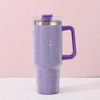 40 oz nerūdijančio plieno automobilinis termosas su strėlyte ir rankena, puoštas kalnų krištolu 40oz; 1200ml violetinė