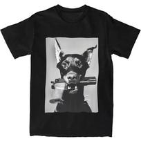 Summer T-and kids tshirt Featuring Doberman with Pistol Perfect for Casual Wear with Its Short Sleeves And Oversized Fit 100 gray