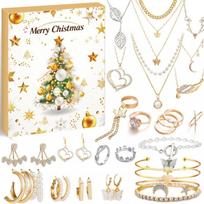 24 dienų Advento kalendorius Papuošalų aklas dėžutė Vaikams Lydinio Apyrankės Karoliai Auskarų Rinkinys Kalėdų Valentino Dovana RC451D Jewelry Blind Box beige