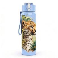1 vnt. Leopardas Didysis Katė Laukinių Gyvūnų Portretas 750 ml Spalvotas Plastikinis Sportinis Vandens Buteliukas Neperšlampamas Dangtelis su Atlenkiama Šiaudeliu Tinka Sportui, Biurui, Namų Naudojimui mėlyna