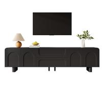 Televizoriaus spintelė, Modernus žemas TV staliukas su užapvalintais kraštais, TV staliukas, Svetainės spintelė su durelėmis ir stalčiais, Minimalistinio dizaino komoda su laikymo vietomis 180 x 40 x 46 cm juoda