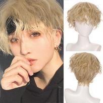 Trumpas vyriškas perukas Juoda Balta Ruda Cosplay Anime sintetinių kirpčiukų perukas beige