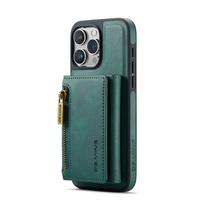 Nuimamas odinis 2 viename kortelių laikiklis Magnetinis telefono dėklas, skirtas iPhone 14 11 13 12 15 Pro Max 15Plus Magsafe piniginės smūgiams atsparus dangtelis For iPhone 13 ProMax žalia
