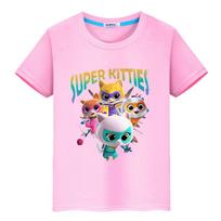 „Super Kitties Summer Print“ marškinėliai „Pride“ marškinėliai „y2k“ vienetiniai „Anime“ marškinėliai, 100% medvilnė, trumpi animacinių filmų viršūnės, vaikiški drabužiai mergaitėms 120 rožinė