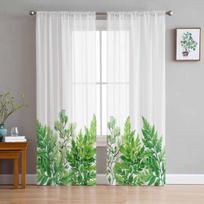 Pavasario akvarelė žalia lapų tiulis permatomos užuolaidos svetainei miegamojo virtuvei langams Voile užuolaidos namų dekoravimui 135W x 114H(cm) white